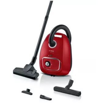 Vysávač Bosch BGB 41RD3H — 600 W, 4 l vrecko, HEPA filter, 11 m akčný rádius, teleskopická trubica, červený