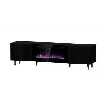 TV skriňa Cama Meble PAFOS EF s elektrickým krbom 180x42x49 cm, čierna matná, 2 dvere, 1400–1600 W