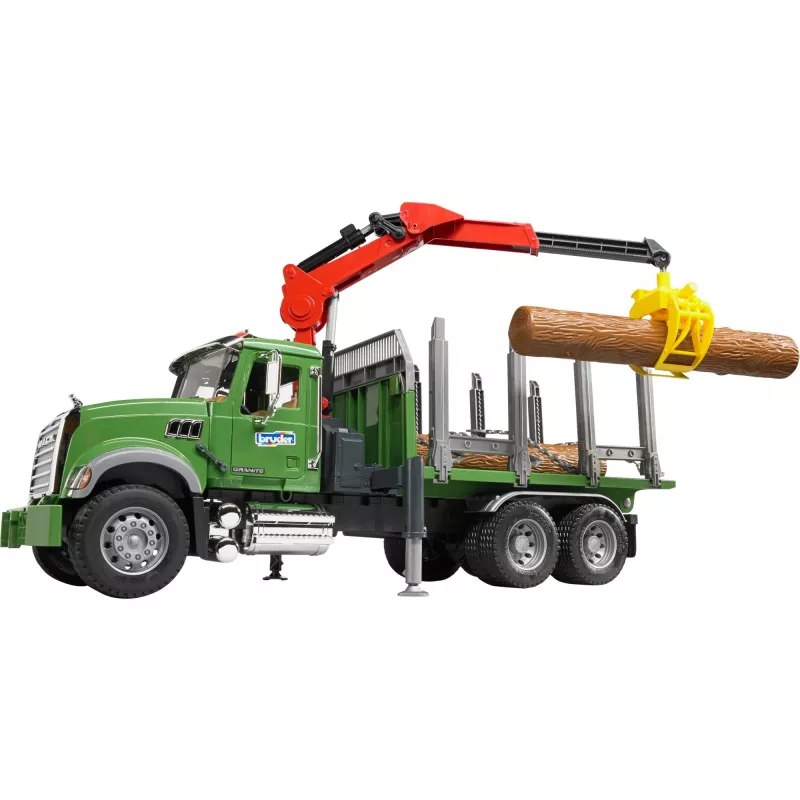 Drevený transportér BRUDER MACK Granite s 3 kmeňmi