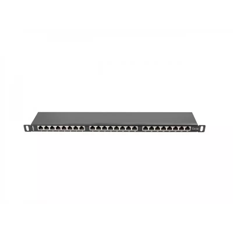 Patch panel LANBERG PPS5-0024-B 24-portový CAT5e, kov, 0,5 U, 445×99×22,3 mm, čierny