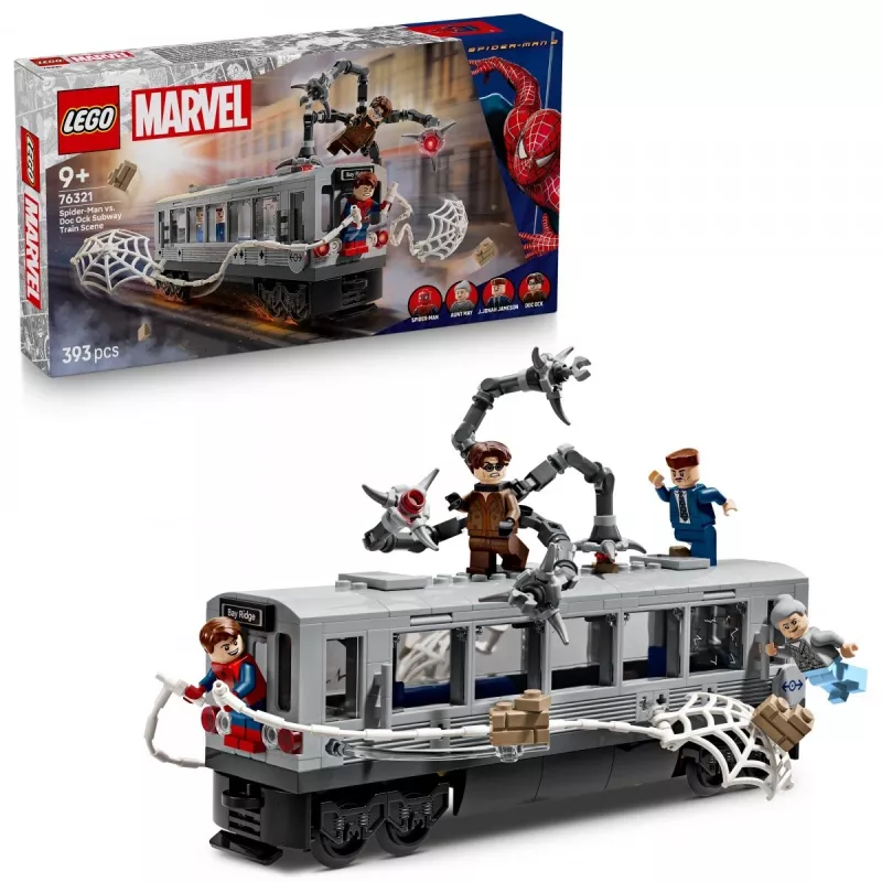 LEGO Marvel Super Heroes 76321 Spider-Man Doc Ock Subway Showdown stavebná hračka, 393 dielov, 4 minifigúrky, vek 9+