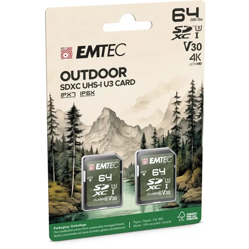 Flash pamäť Emtec 64GB UHS-I U3 V30 Outdoor ECMSD64GXCU3ORP