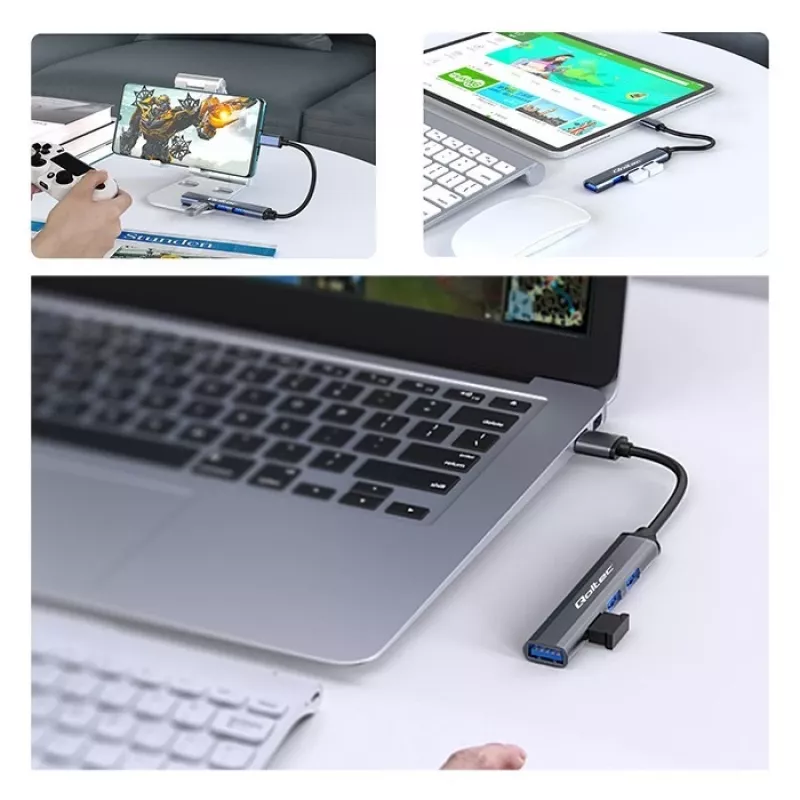 USB hub QOLTEC 53792, USB-C 3.1 na 4 porty (USB 3.0 x1, USB 2.0 x3)