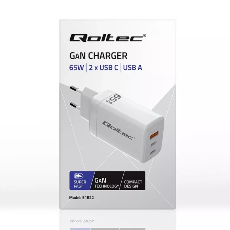 GaN nabíjačka QOLTEC 51822 65W 2×USB A 2×USB‑C