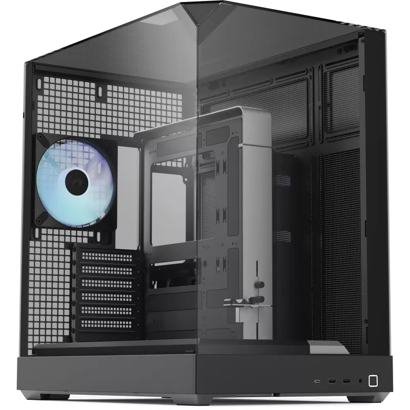 Skriňa typu tower APNX V2 s tromi tvrdenými sklenenými panelmi, čierna