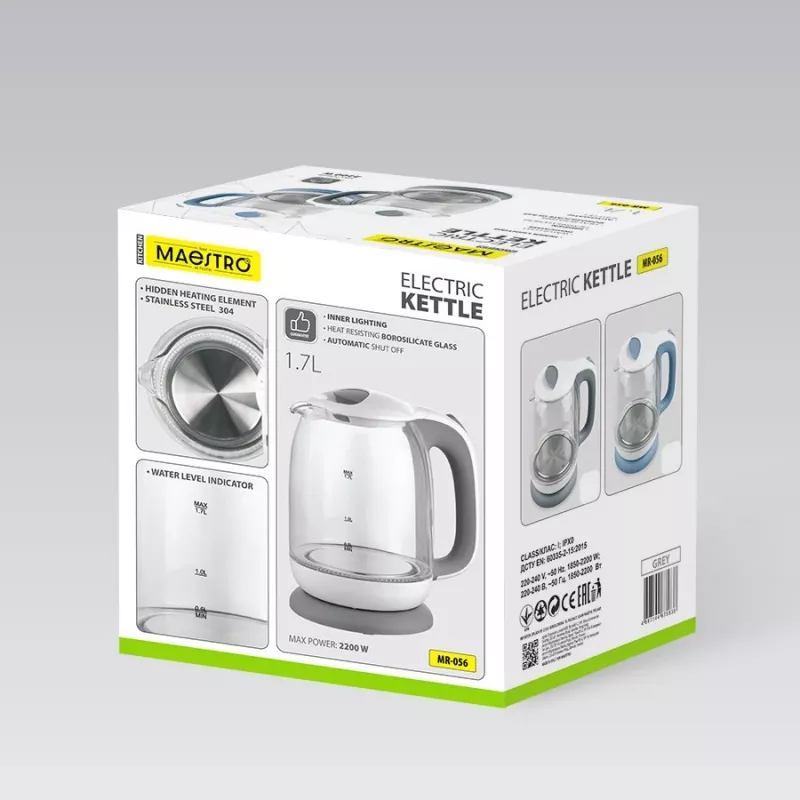 Elektrická sklenená kanvica Maestro MR-056-sivá 1,7 L 2200 W