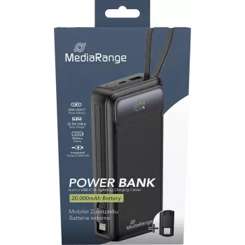 Powerbank MediaRange MRMA756 — 20000 mAh LiPo, 15 W výstup, USB-A + USB-C, čierna
