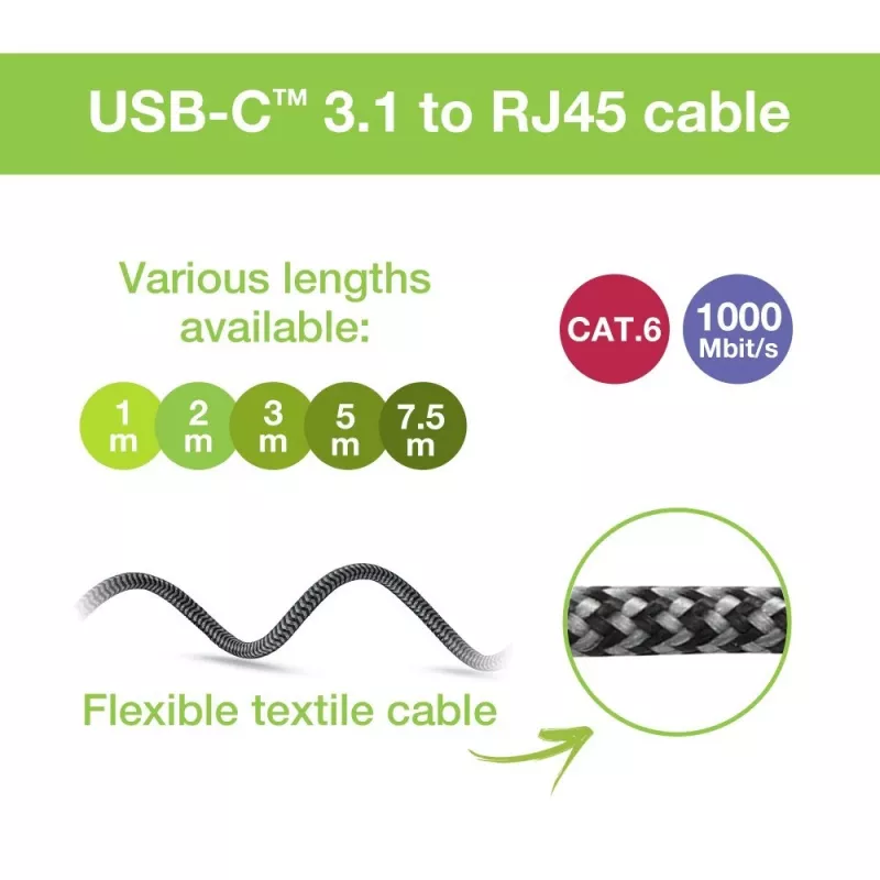 Techly ICOC U3C-RJ45-010 adaptérový kábel USB-C na Gigabit Ethernet, 1 m, čierny/strieborný