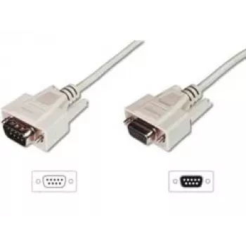 Digitus ASSMANN - predlžovací sériový kábel - DB-9 (F) na DB-9 (M) - 5 m - tvarovaný, skrutky na palec - béžový (AK-610203-050-E)