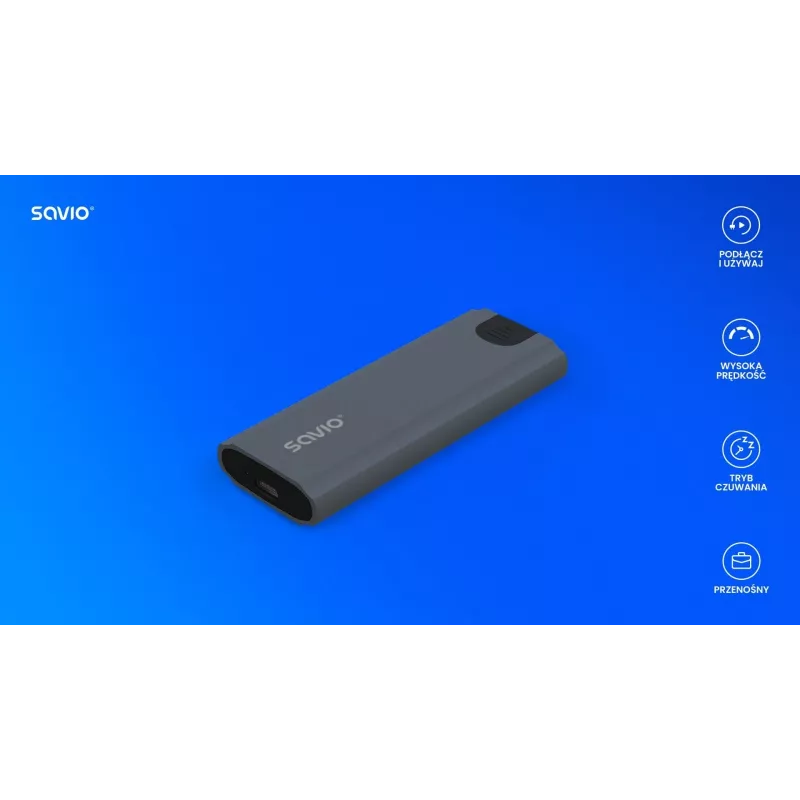Puzdro na M.2 SSD SAVIO AK-67 sivé, USB 10 Gbit/s, podpora pre jednotlivé M.2 disky