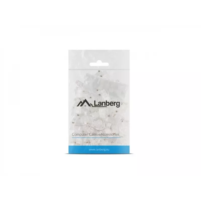 LANBERG RJ-45 konektor PLU-6000 pre Cat6 U/UTP káble, transparentný/biely, balenie 100 ks