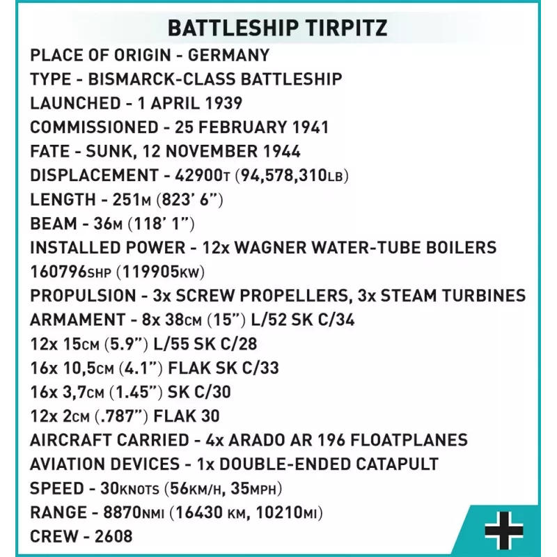 COBI 4839 Historical Collection stavebnica z kociek bojová loď Tirpitz, 2810 prvkov, 1:300