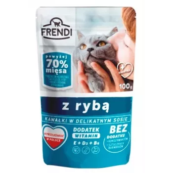 FRENDI kúsky v omáčke s rybou – mokré krmivo pre mačky – 100 g