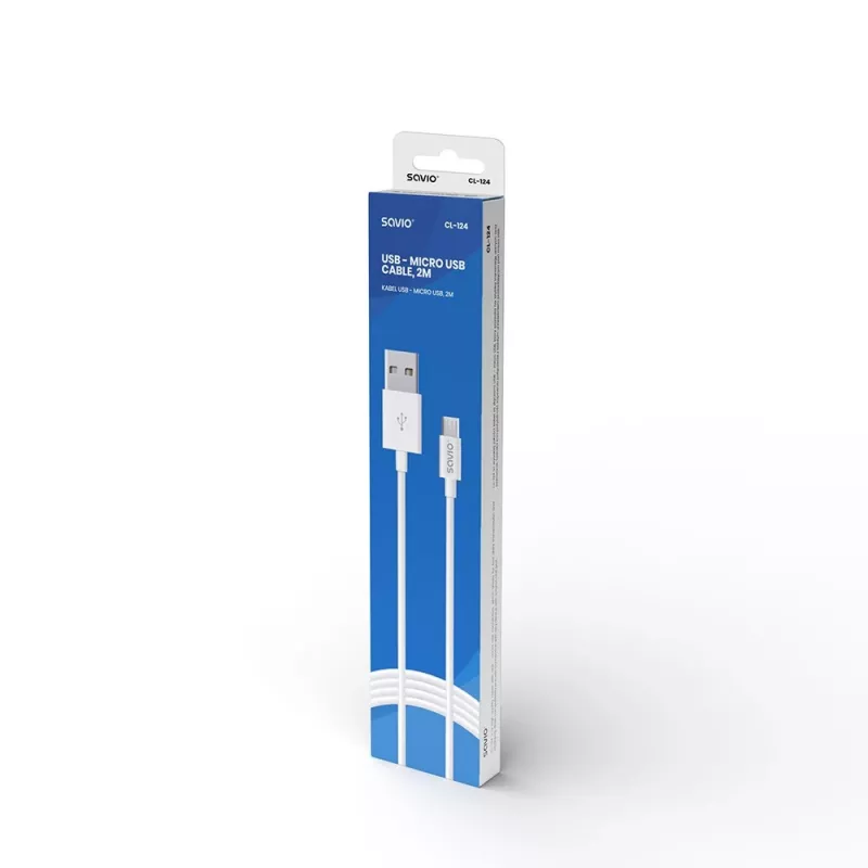 USB kábel SAVIO CL-124 USB 2.0, USB A na Micro-USB B, 2 m, biely