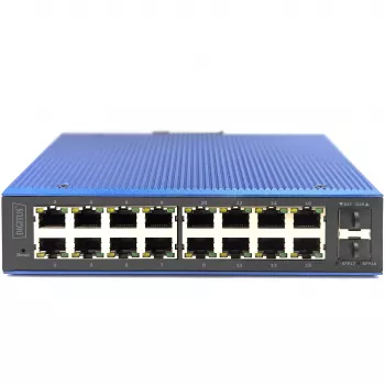 DIGITUS priemyselný L2 Managed Gigabit Ethernet switch 16x RJ-45 + 2x SFP, 12–48V DC, 8000 MAC
