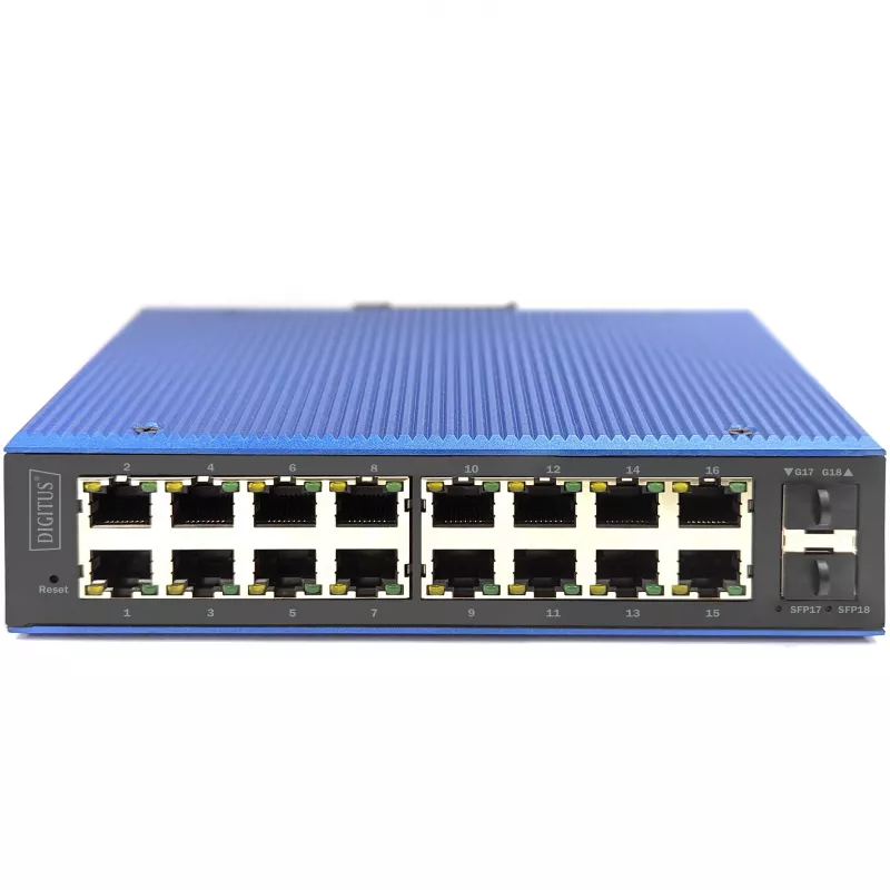 DIGITUS priemyselný L2 Managed Gigabit Ethernet switch 16x RJ-45 + 2x SFP, 12–48V DC, 8000 MAC
