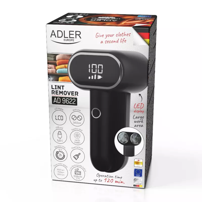 Adler | Odstraňovač žmolkov | AD 9622 | Čierna | Nabíjateľná batéria | 10 W