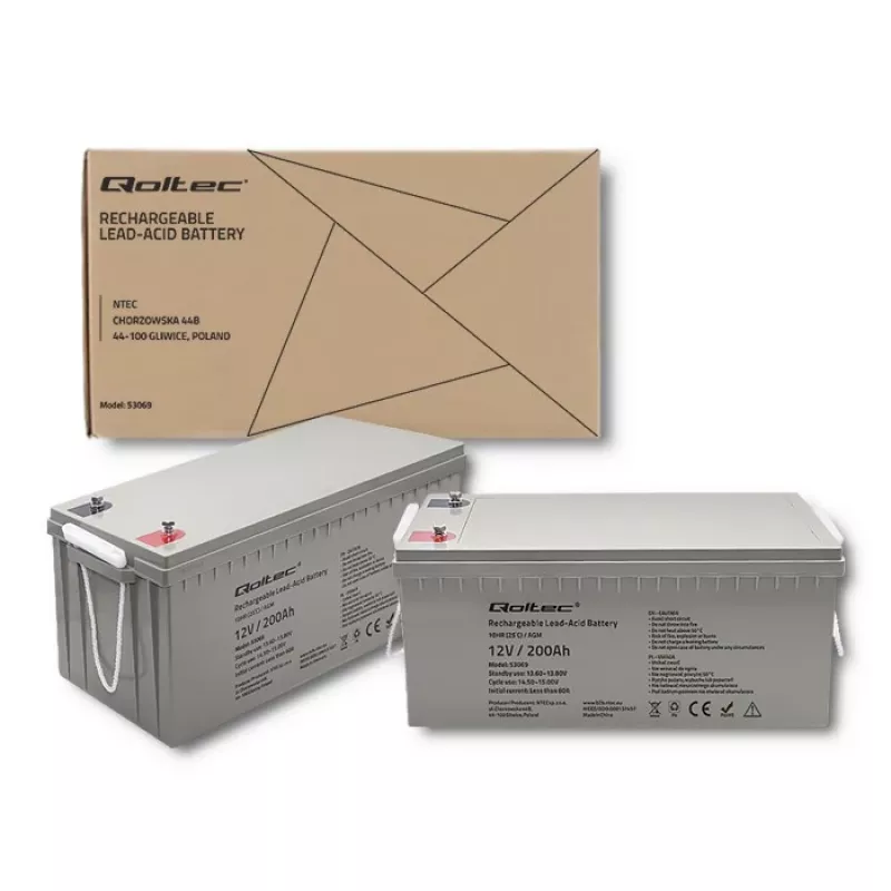 Nabíjateľná AGM batéria QOLTEC 53069 12V 200Ah pre záložné napájanie a UPS systémy