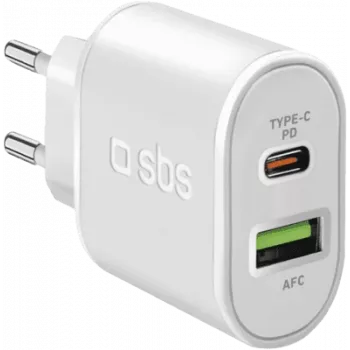 SBS - napájací zdroj - 20 W - 3 A - rýchle nabíjanie, PD - 2 výstupné porty (USB, 24-pin USB-C) - biela - Európa (TETRPD20W)