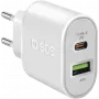 SBS - napájací zdroj - 20 W - 3 A - rýchle nabíjanie, PD - 2 výstupné porty (USB, 24-pin USB-C) - biely - Európa (TETRPD20W)