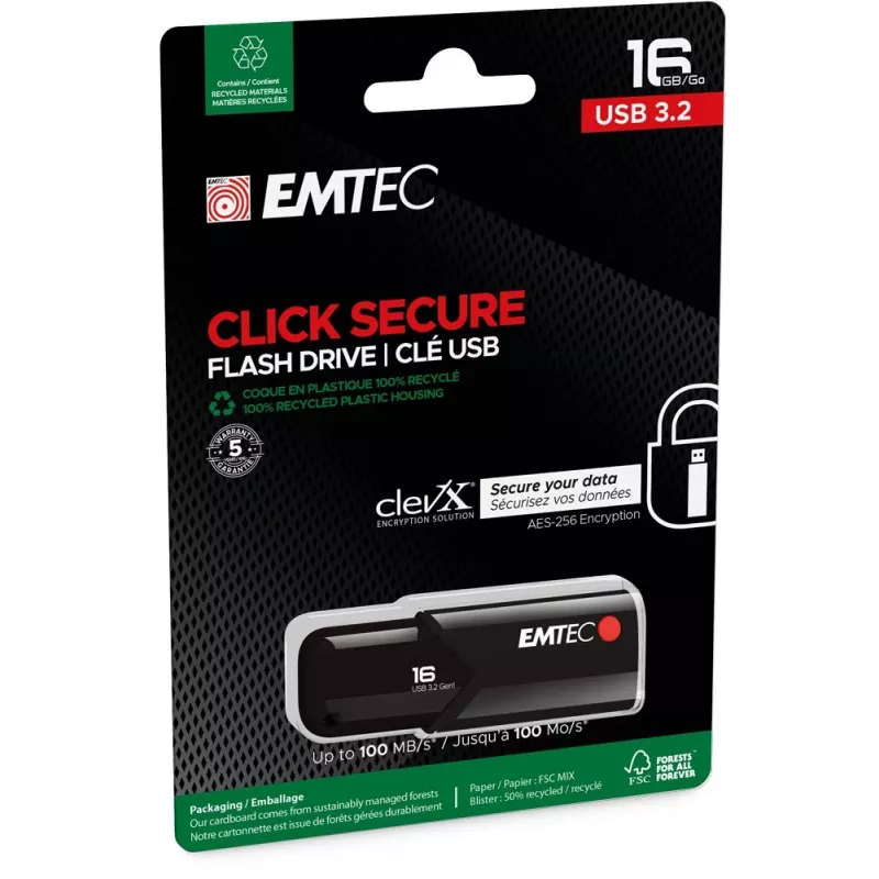 USB kľúč Emtec B120 Click Secure 16 GB USB Type-A 3.2 Gen 2 čierny