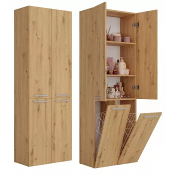 Kúpeľňová úložná skrinka top e shop NEL 2K DD ART KPL — dubový rám, voľne stojaca, 600×300×1740 mm, 3 police