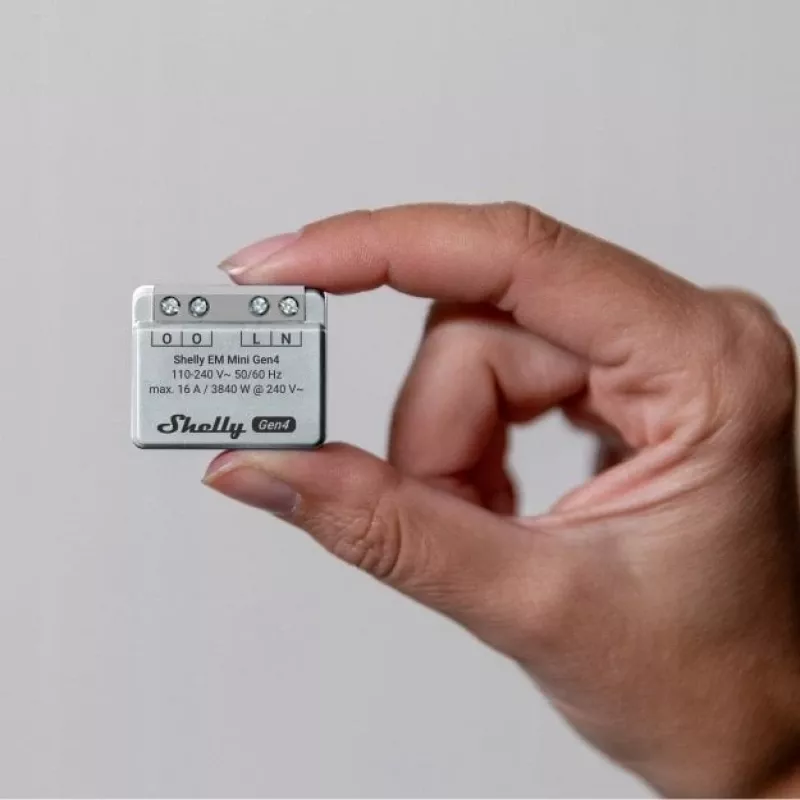 Smart relé Shelly Relay EM Mini Gen4 1-kanál Wi‑Fi Matter Zigbee Bluetooth 8A, 110–240V, Merač energie