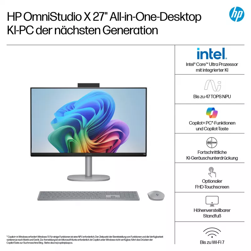 HP OmniStudio X 27-cs1077ng 27-palcový dotykový All-in-One PC FHD, Intel Core Ultra 7 256V, 16 GB RAM, 1 TB SSD