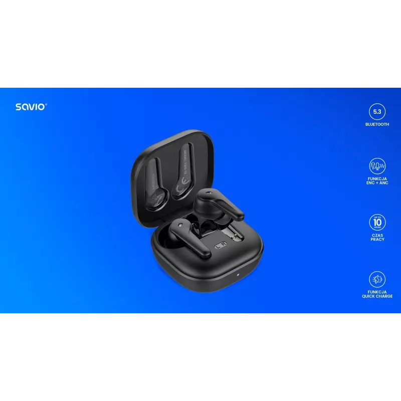 SAVIO In-Ear-TWS headset TWS-12, Bluetooth 5.3, integrovaný mikrofón, čierny