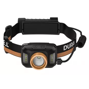 Čelová lampa Duracell DH1500R — čierna/oranžová, nabíjateľné osvetlenie s voľnými rukami