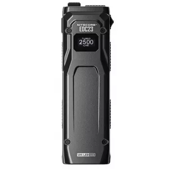 Ručná baterka Nitecore EDC23 — kompaktná USB nabíjateľná čierna, IP54 vodotesná/prachotesná, dve LED, integrovaná batéria, 0,101 kg