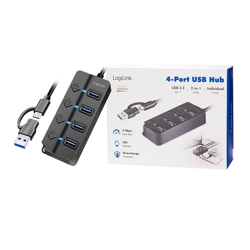 USB 3.2 Gen1 HUB, 4x USB-A vypínač