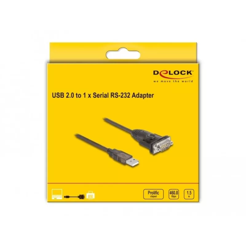 DeLOCK adaptér USB 2.0 Type-A na sériový RS-232 D-Sub 9-pinový konektor samec 1,5 m