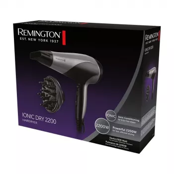 Fén Remington D3190S — 2200 W, ionizačný, 3 teplotné stupne, 2 rýchlosti, studený vzduch, difúzor a koncentrátor (strieborná/čierna)