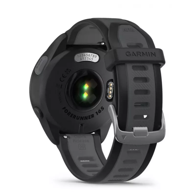 Inteligentné hodinky GPS Garmin Forerunner 165 43 mm, 1,2" AMOLED 390 x 390, dotyková obrazovka, 4 GB, silikónový remienok čierny/bridlicovo sivý