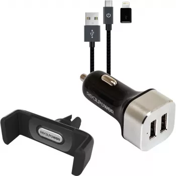 Auto nabíjačka RealPower 168182 smartfón čierna strieborná