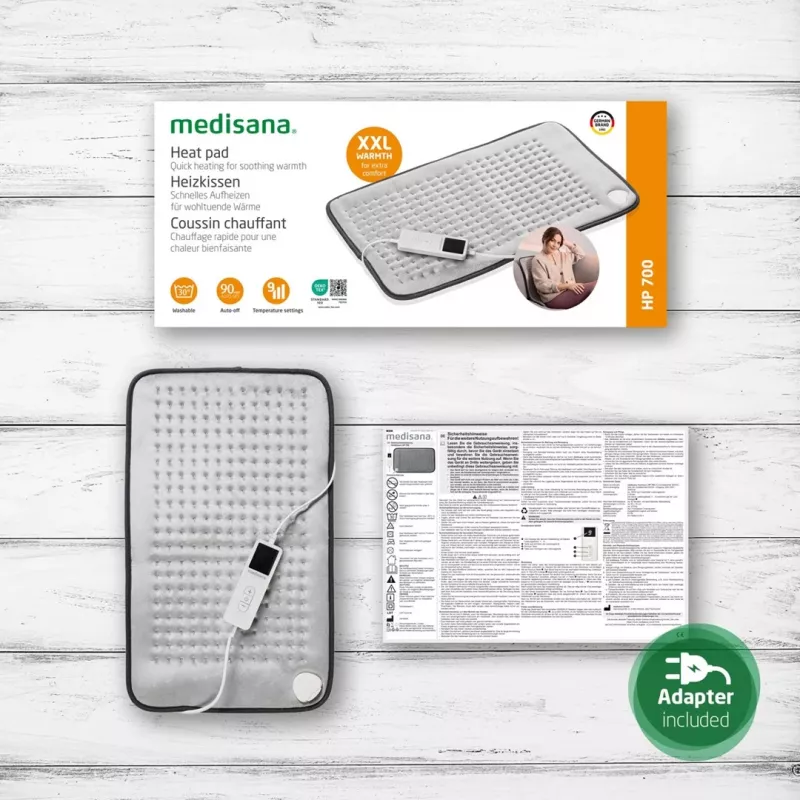 Elektrická vyhrievacia poduška Medisana HP 700 100 W, sivá, 600×350 mm, 2,3 m kábel
