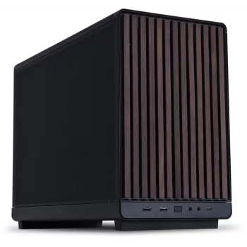 PC skriňa Lian Li A3-mATX Micro Tower — Micro-ITX/Micro-ATX, Wood & čierna, podporuje ATX/SFX/SFX-L napájacie zdroje