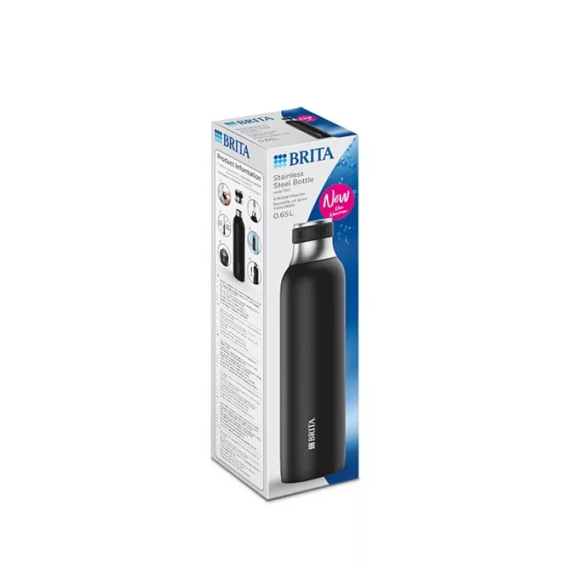 Fľaša na karbonizáciu BRITA 650 ml, nehrdzavejúca oceľ, čierna, vhodná do umývačky