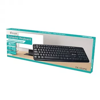 Káblová full-size klávesnica VAKOSS TK-103PK — USB, 104 tlačidiel, numerický blok, čierna, 1,4 m kábel