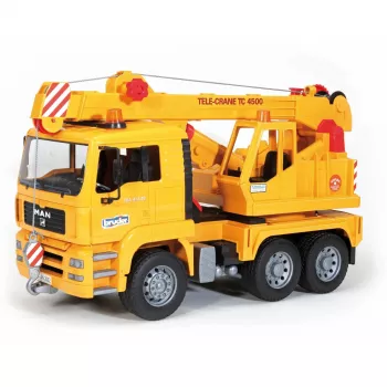 Žeriavové nákladné auto BRUDER MAN BR-02754, ABS konštrukcia, žlté, pre deti od 4 rokov (bez svetelného a zvukového modulu)