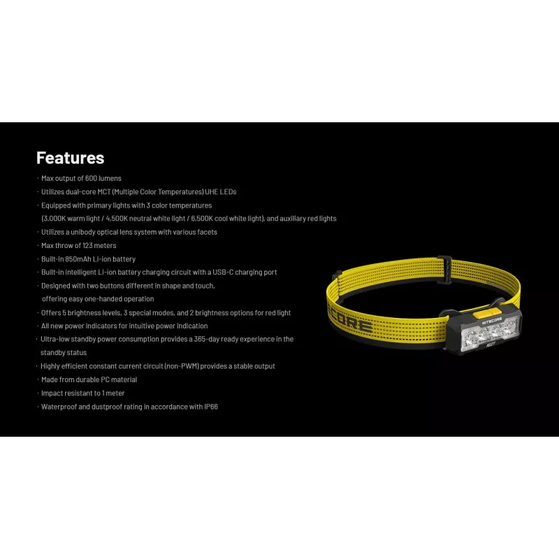 Nitecore NU27 čelová lampa čierna, žltá LED čelová lampa