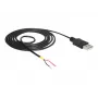 Delock kábel USB2.0 Type-A konektor samec > 2 x otvorené konce kábla - 1,5 m - čierny (85664)