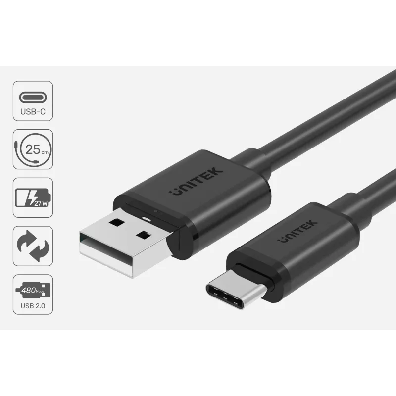 USB-C na USB-A dátový a nabíjací kábel Unitek C14067BK 1,5 m, čierny, konektor USB-C na konektor USB-A