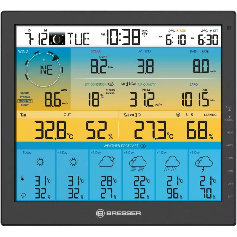 Bresser 7003220 Weather Center 7-in-1 Solar 6-Day 4cast Pro SF digitálna meteorologická stanica, LCD, čierna
