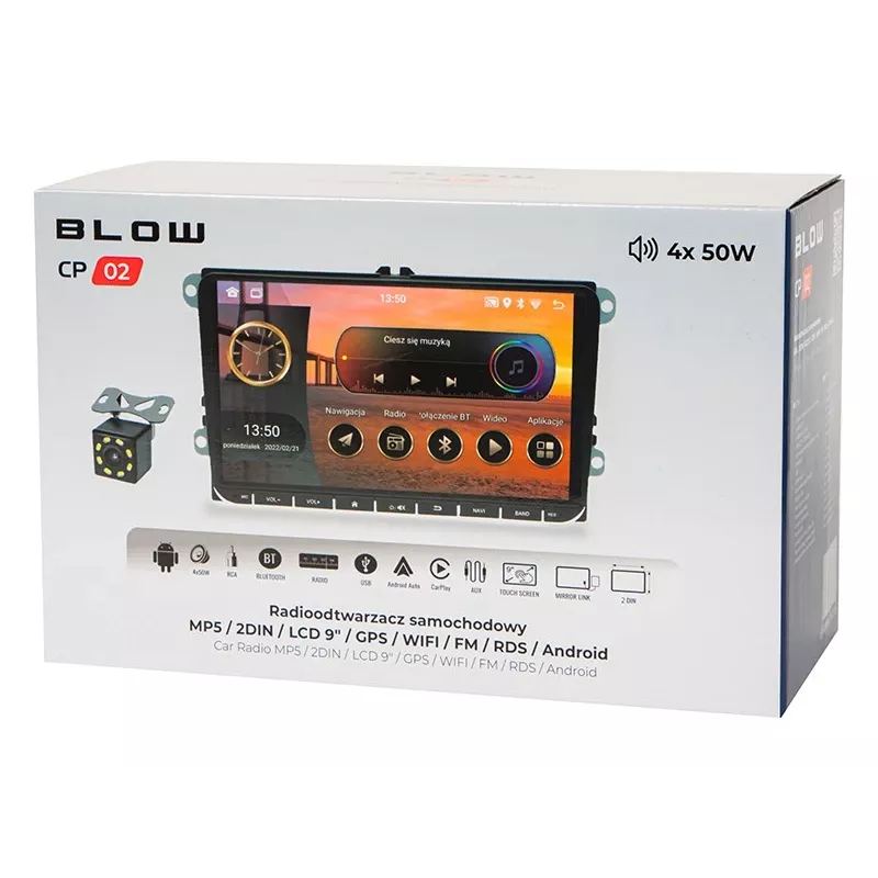 Autorádio BLOW CP02 2DIN 9-palcová dotyková obrazovka Android GPS, dvojité DIN multimediálne zariadenie