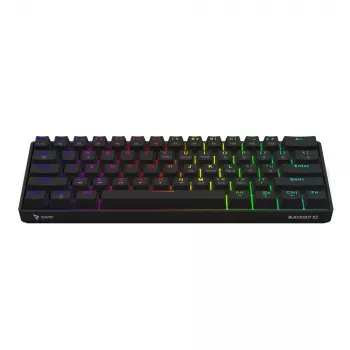 Mechanická herná klávesnica SAVIO BLACKOUT X2 PEACH — 61 klávesov 60 % QWERTZ, RGB LED, Hot-Swap, USB Type-A/Type-C, odnímateľný kábel