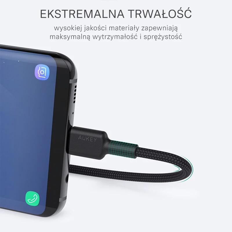 Aukey CB-CA2 OEM kábel USB-C na USB-A, nylonový oplet, 2 m, čierny