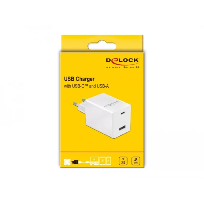 Nabíjačka DeLOCK USB GaN nabíjačka USB Type-C PD 3.0 a USB Type-A 48 W