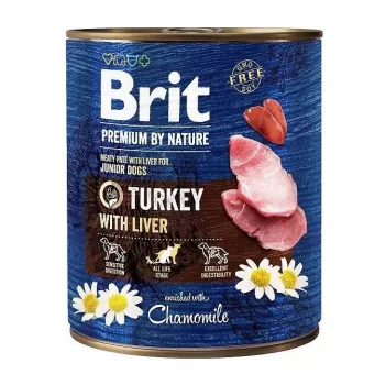 Mokré krmivo pre psov Brit Premium by Nature Junior morčacie s pečeňou 800 g – kompletné krmivo pre šteniatka, bez obilnín, 78 % vlhkosť